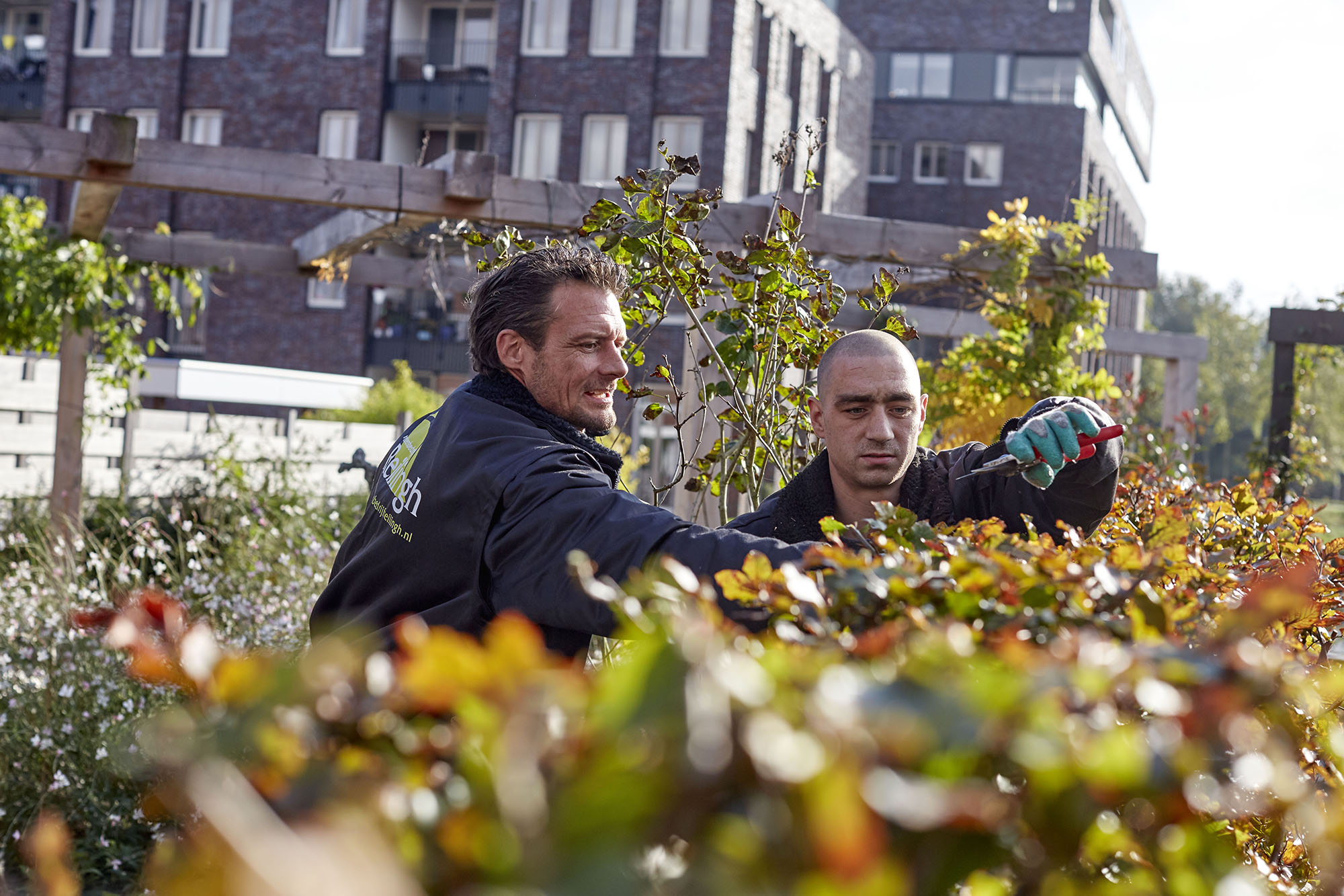Hovenier met stagiair